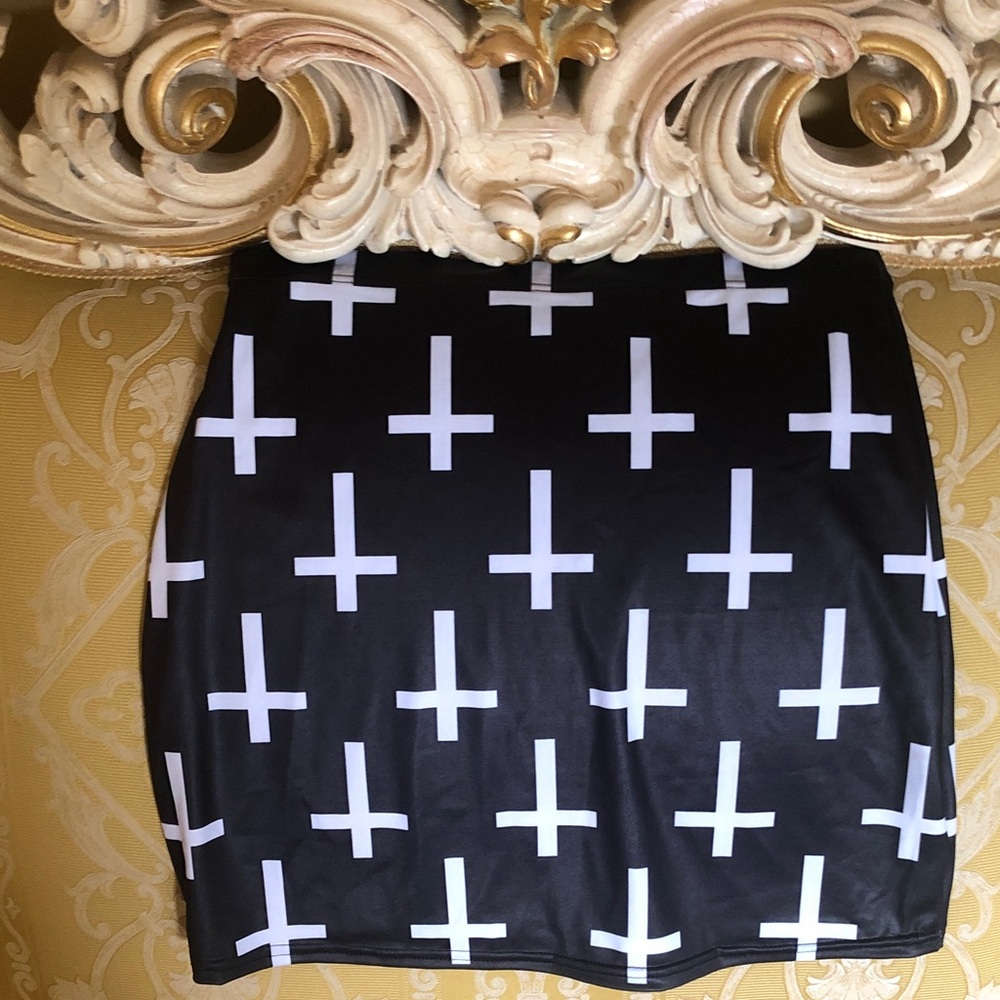 Blackmilk Black Mini Skirt with White Cross Print